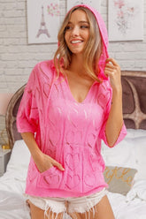 BiBi Openwork Heart Hooded Knit Top - Romantic & Trendy Knitwear